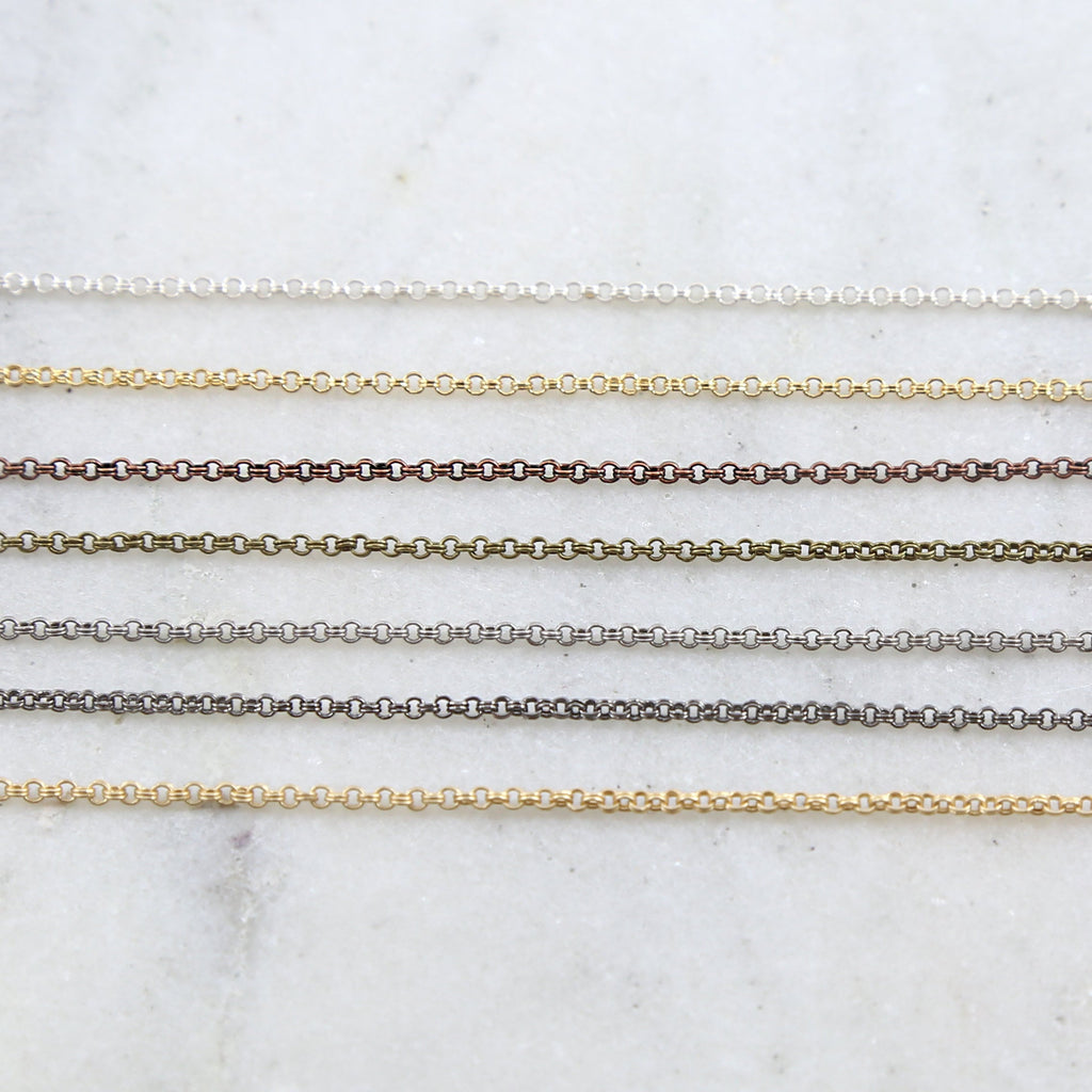 1.5mm Brass Dainty Delicate Rolo Chain in Shiny Silver – Sold by the Foot