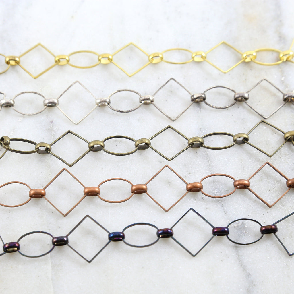 Brass Large Square and Oval Chain in Antique Silver Shiny – Sold by the Foot