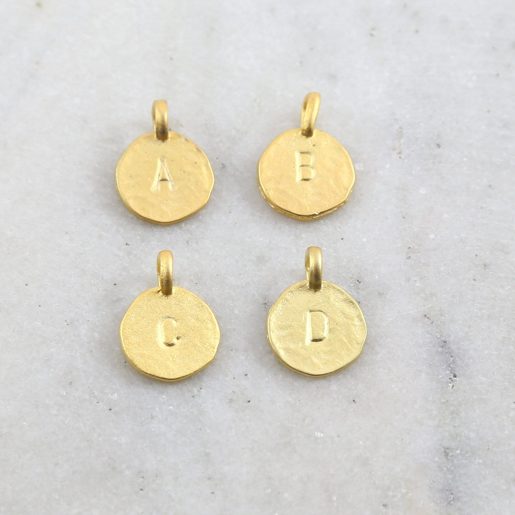 Vermeil Brushed Textured Alphabet Initial Letter Disk Circle