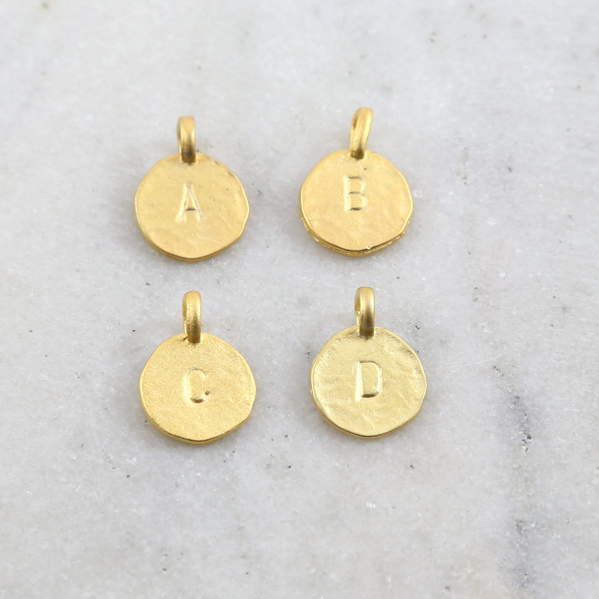 Vermeil Brushed Textured Alphabet Initial Letter Disk Circle