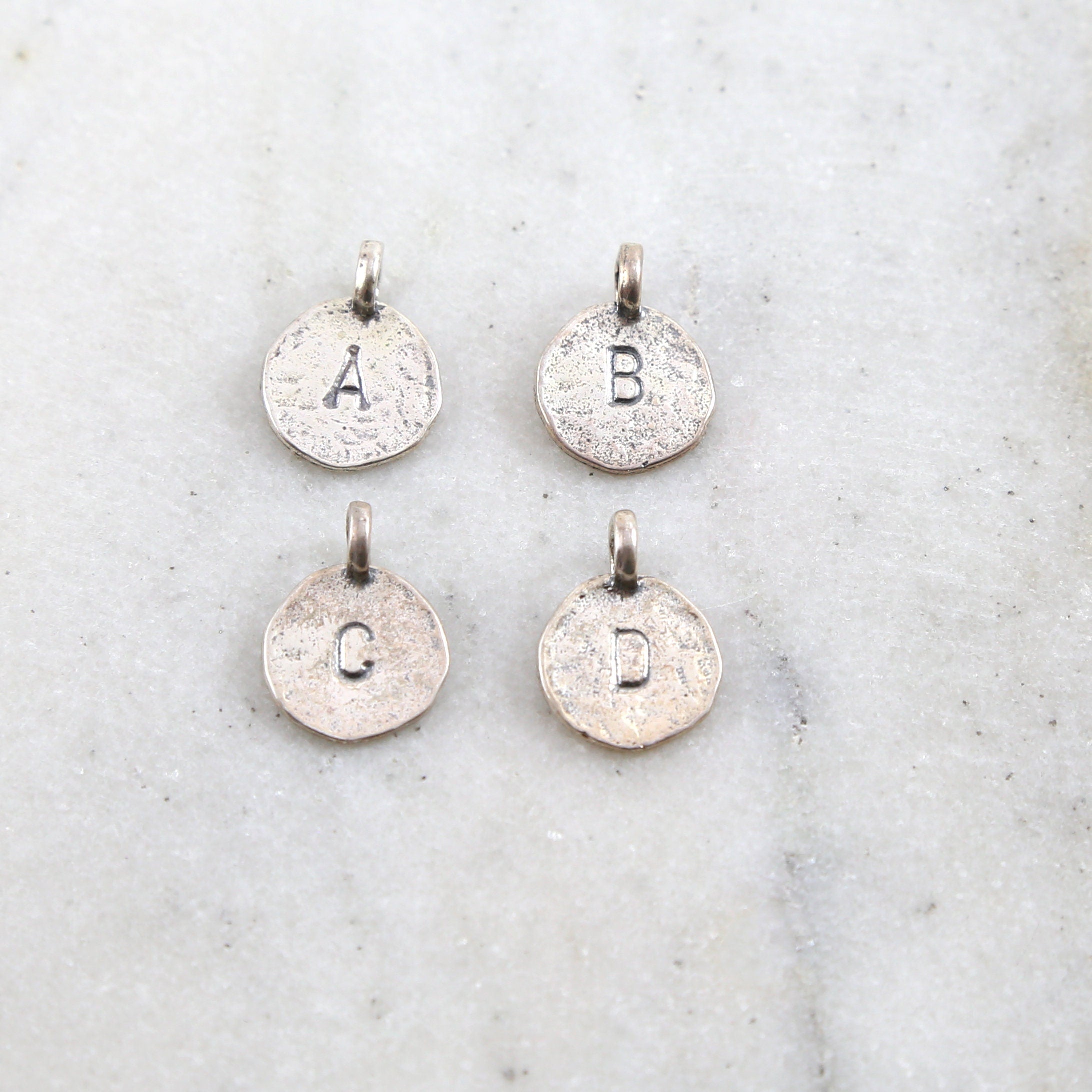 Sterling Silver Textured Alphabet Initial Letter Disk Circle Charm