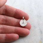 Sterling Silver Textured Alphabet Initial Letter Disk Circle Charm