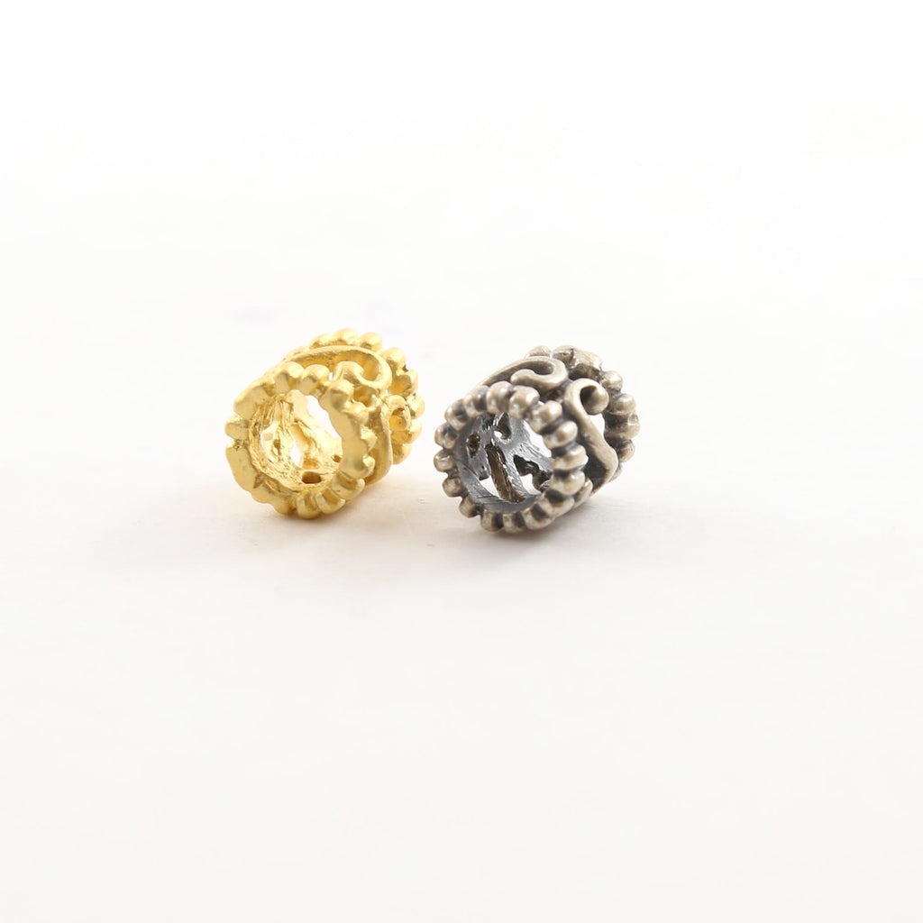 Sterling Silver or Vermeil Curly Swirl Dotted Rim Bead or Large Hole Spacer
