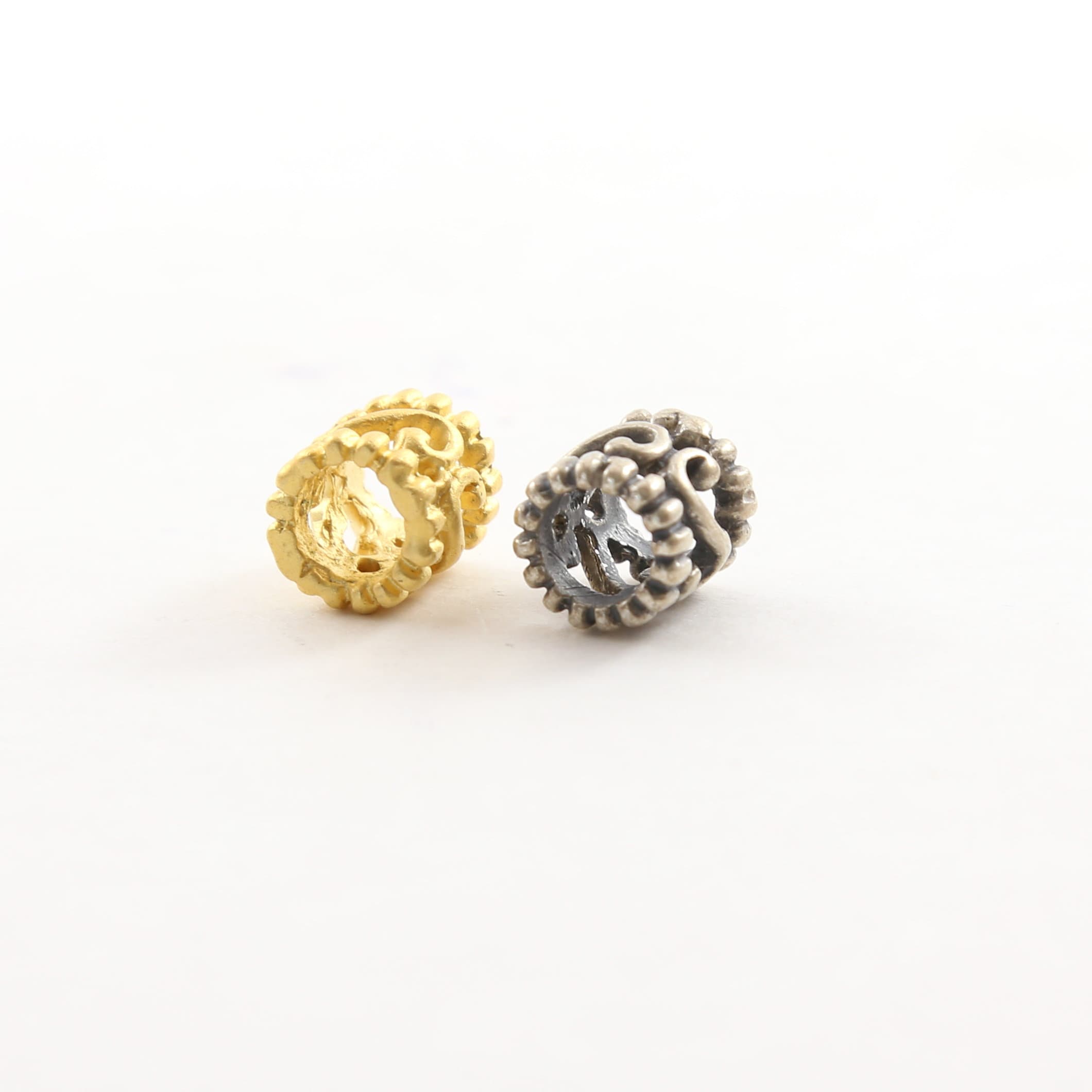 Sterling Silver or Vermeil Curly Swirl Dotted Rim Bead or Large Hole Spacer