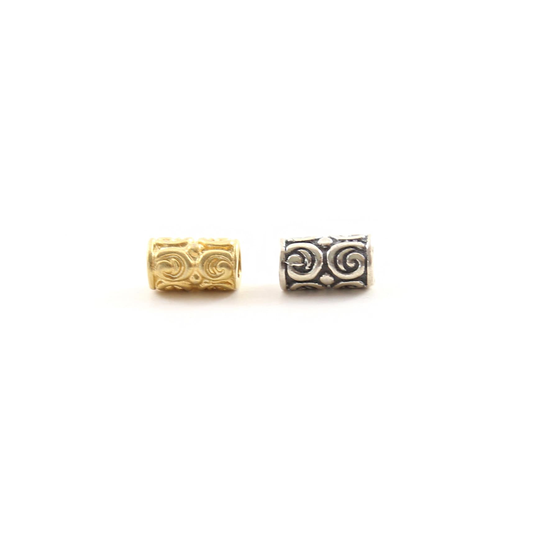 Sterling Silver or Vermeil Long Vintage Style Scroll Bead or Large Hole Spacer