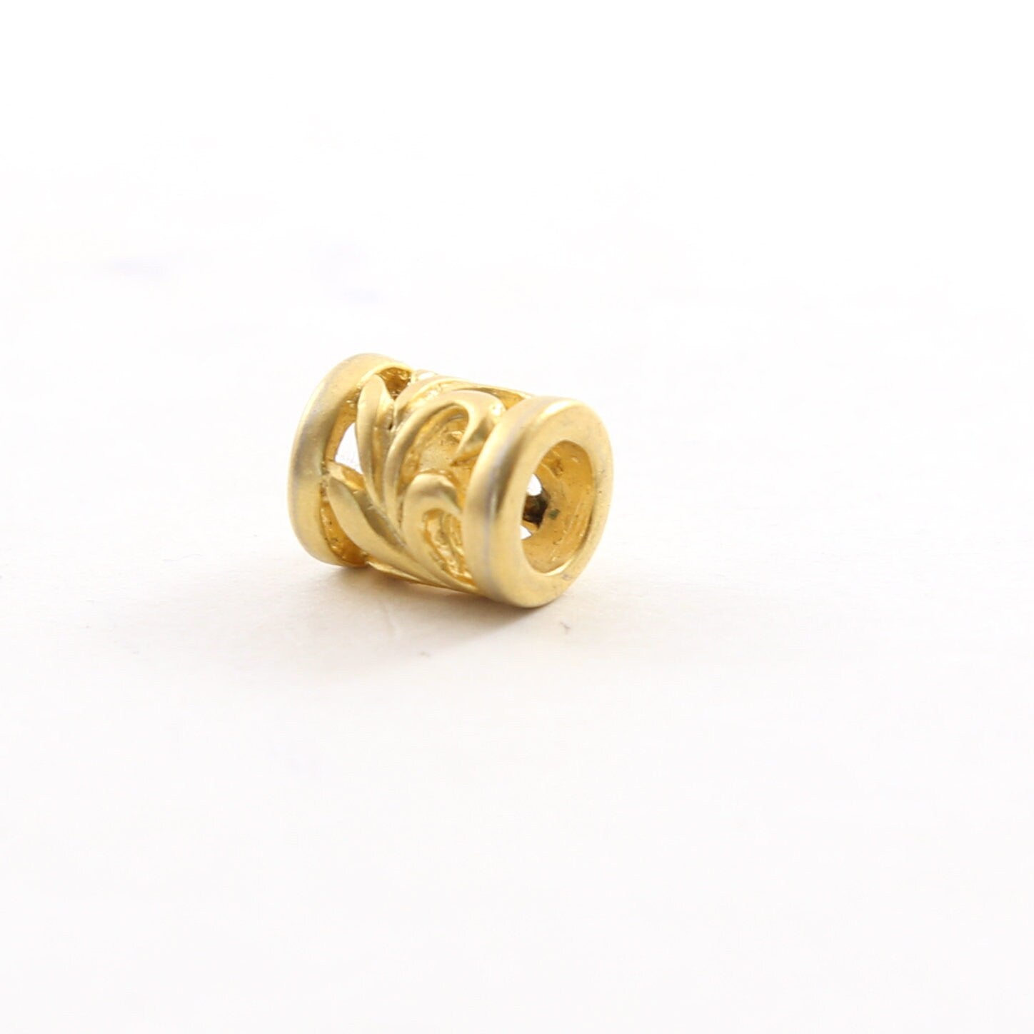 Vermeil Brushed Matte Curly Leaf Swirl Bead Large Hole Spacer