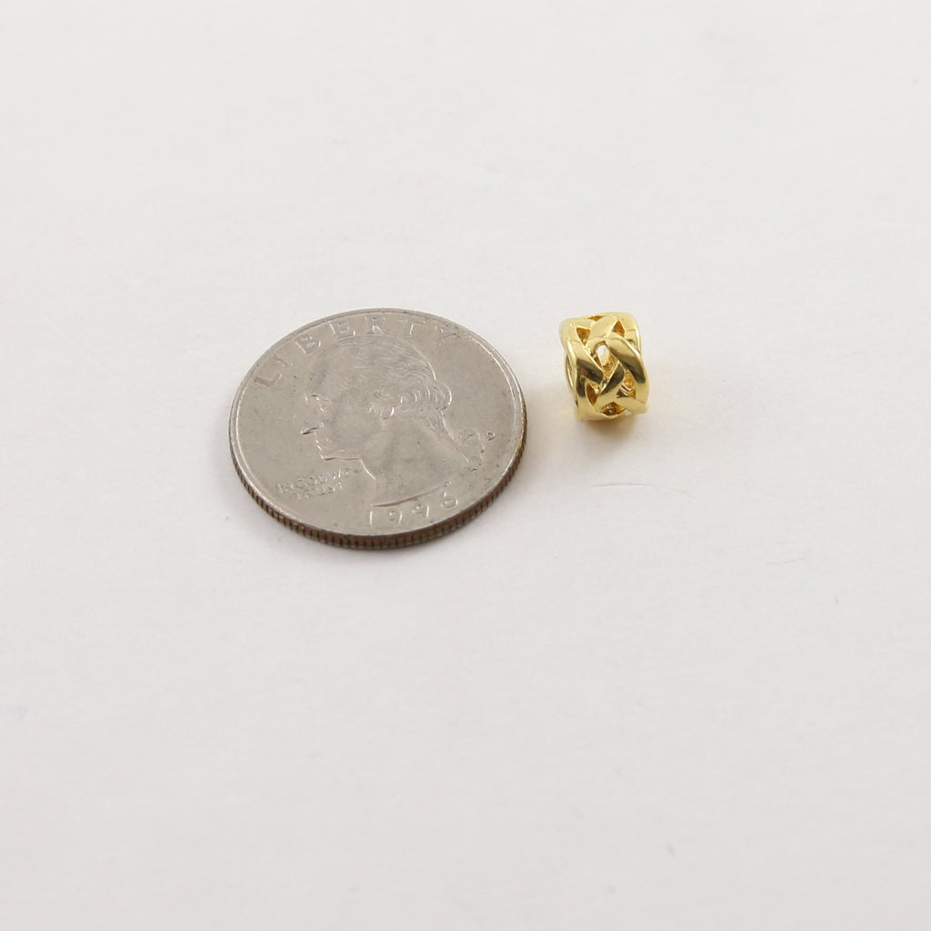Sterling Silver or Vermeil Intricate Weave Knot Bead in Shiny Gold or Large