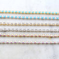 3mm Brass Clear AB or Turquoise Blue Swarovski Rhinestone Chain