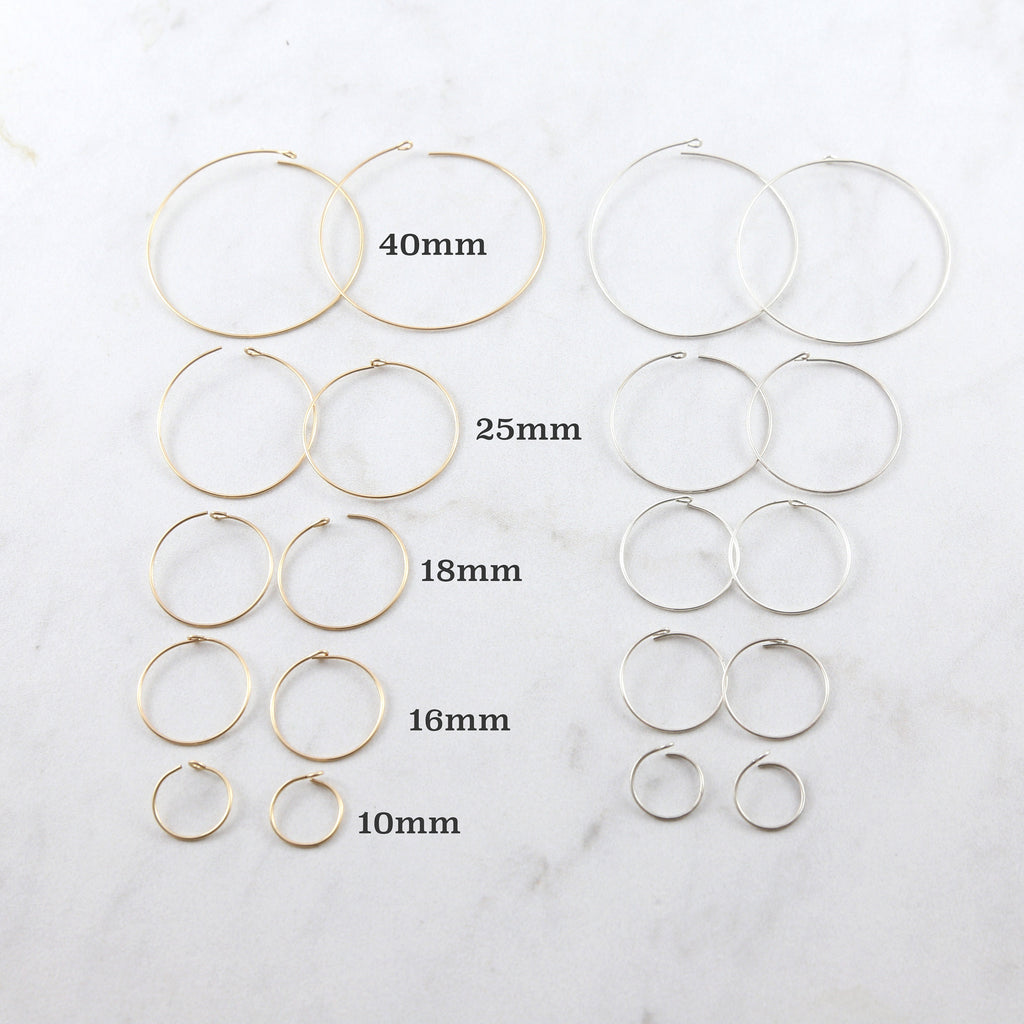 Sterling Silver or 14K Gold Filled Beading Hoop Earring Wire 40mm 25mm (2pc)