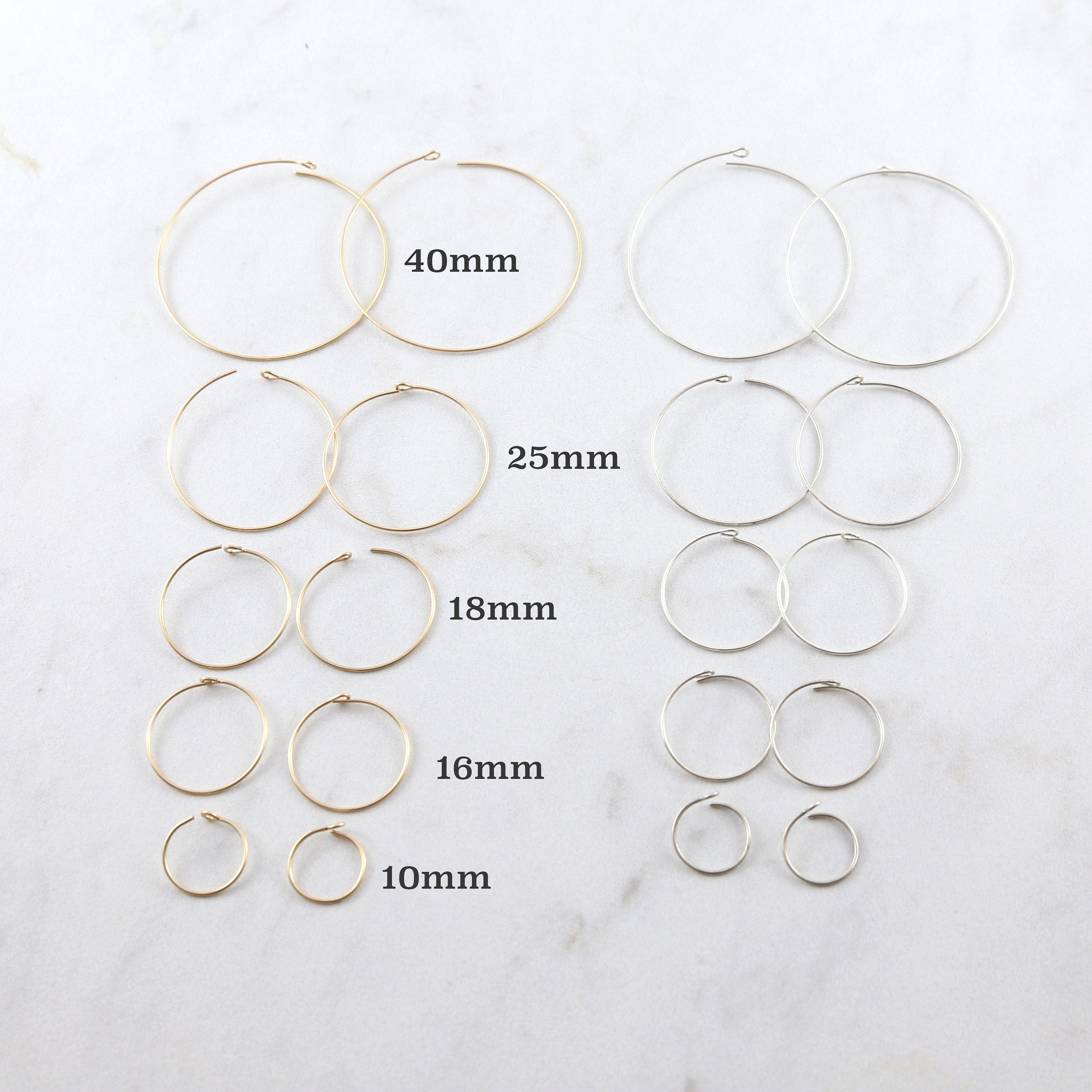 Sterling Silver or 14K Gold Filled Beading Hoop Earring Wire 40mm 25mm (2pc)