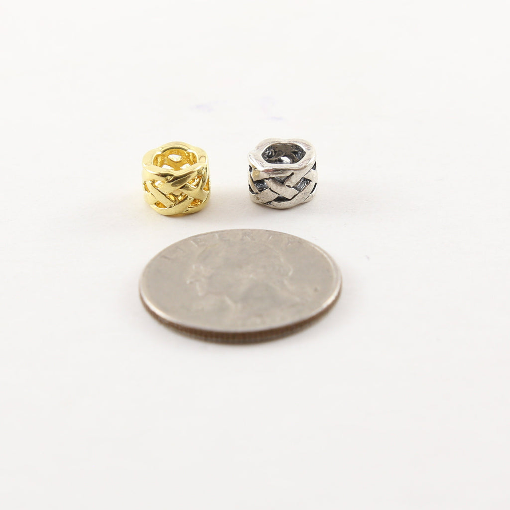 Sterling Silver or Vermeil Intricate Weave Knot Bead in Shiny Gold or Large