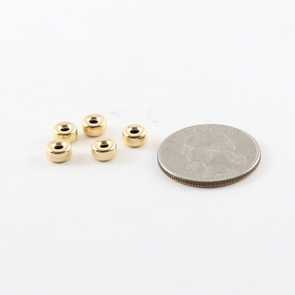 14K Gold Filled 6mm Smooth Pony Rondelle Seamless Spacer Beads (5pc)