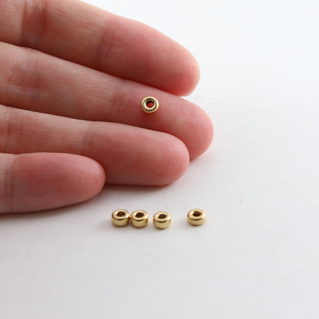 14K Gold Filled 4mm Smooth Pony Rondelle Seamless Spacer Beads (5pc)