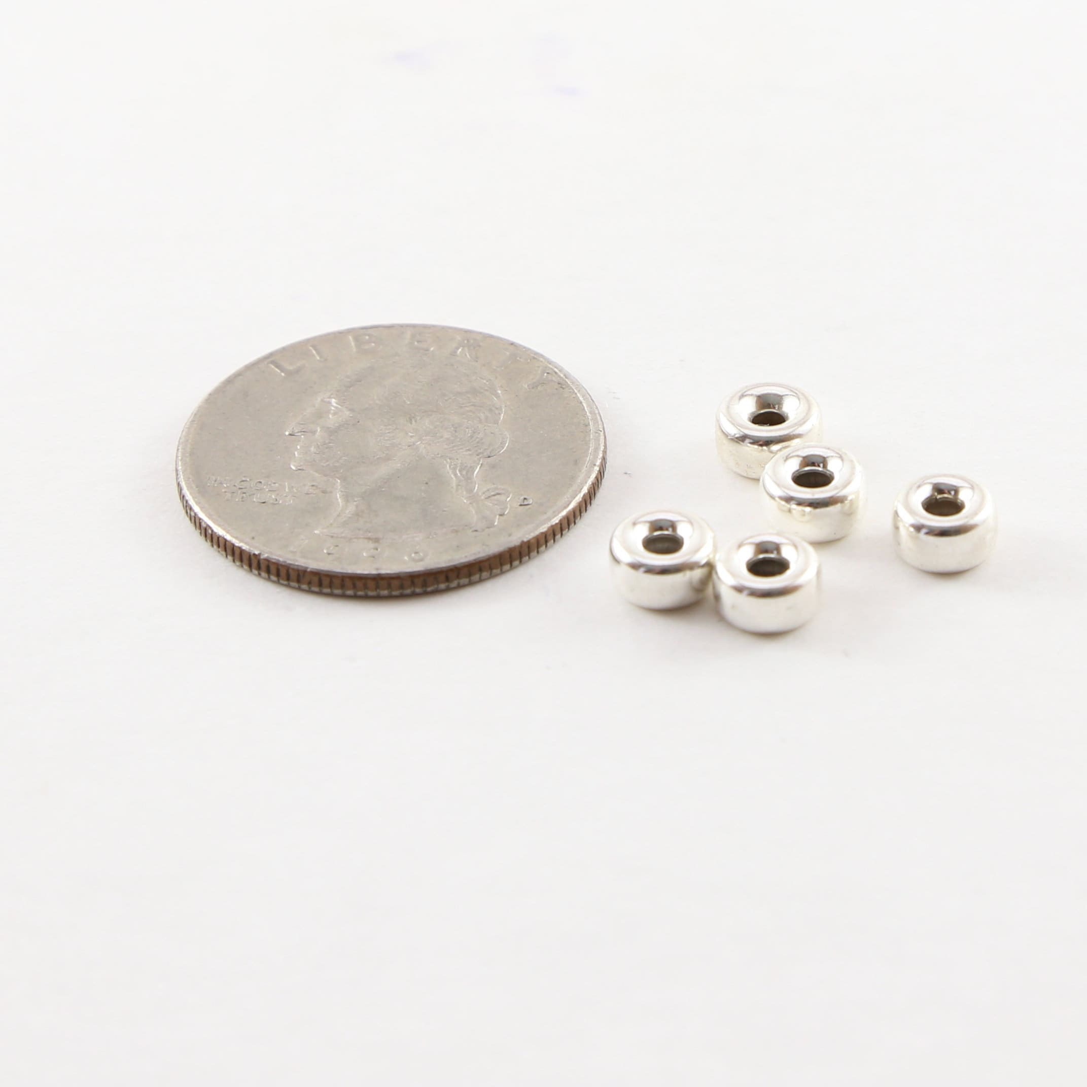 Sterling Silver 6mm Smooth Pony Rondelle Seamless Spacer Beads (5pc)