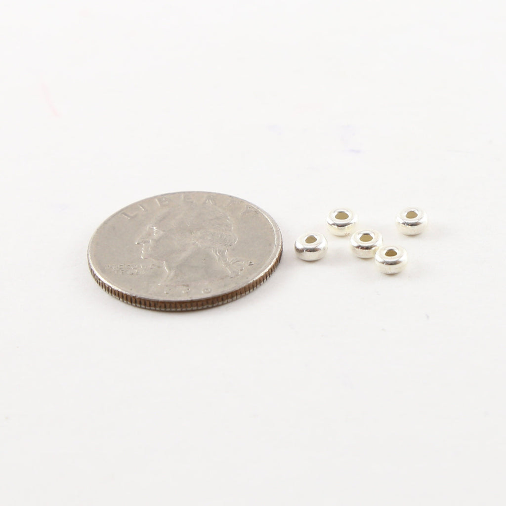 Sterling Silver 4mm Smooth Pony Rondelle Seamless Spacer Beads (5pc)