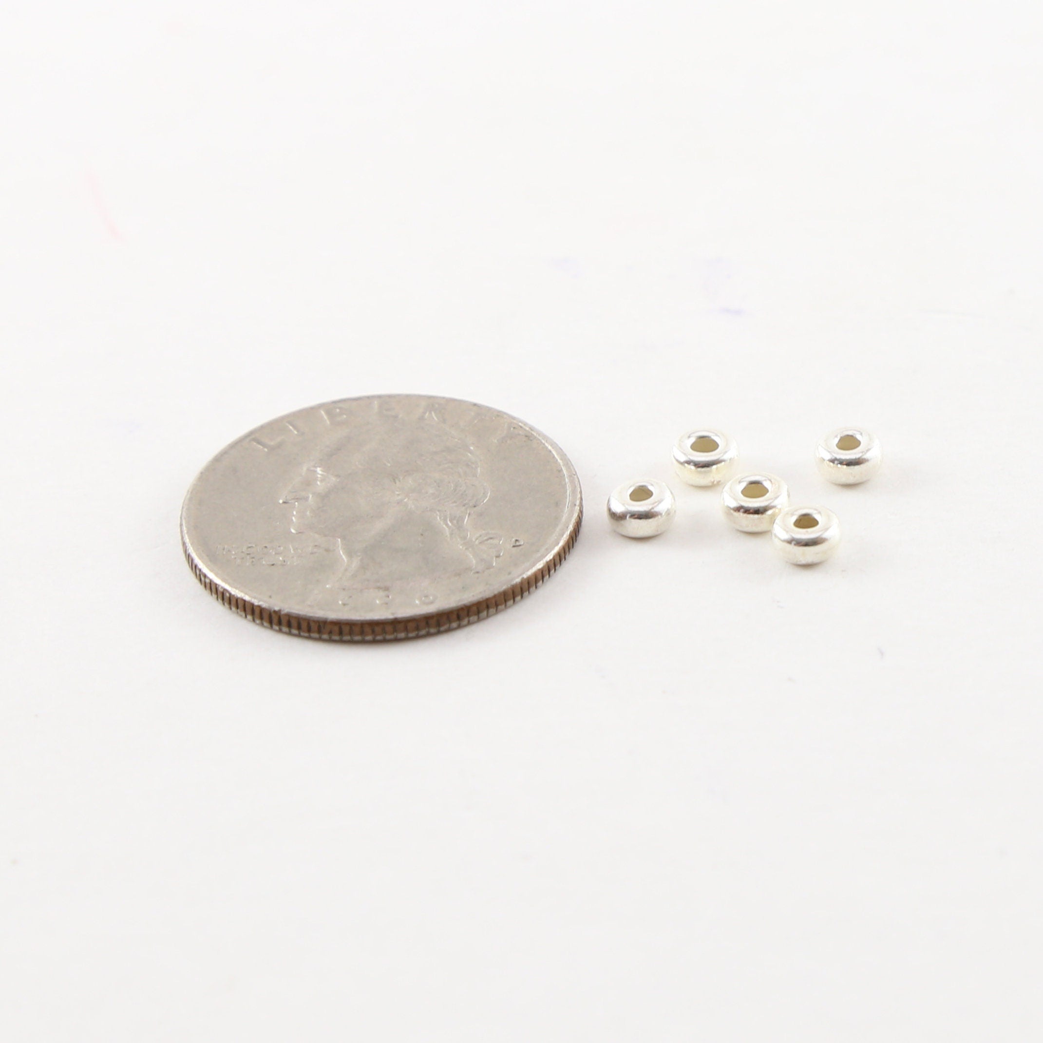 Sterling Silver 4mm Smooth Pony Rondelle Seamless Spacer Beads (5pc)