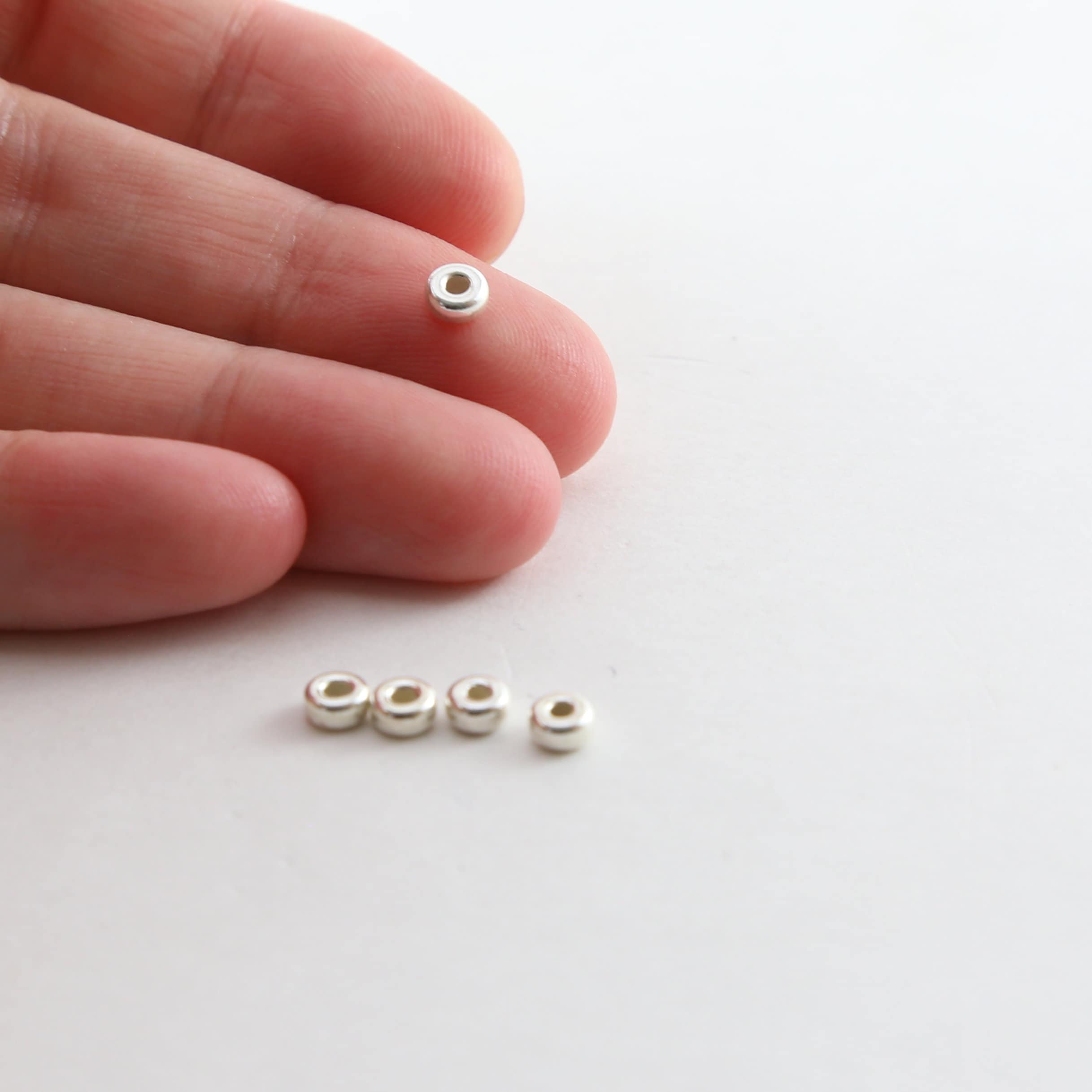 Sterling Silver 4mm Smooth Pony Rondelle Seamless Spacer Beads (5pc)