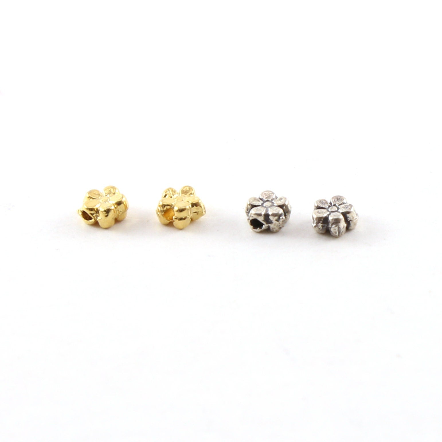 Sterling Silver or Vermeil Artisan Tiny Mini Dainty Daisy Flower Spacer (2pc)