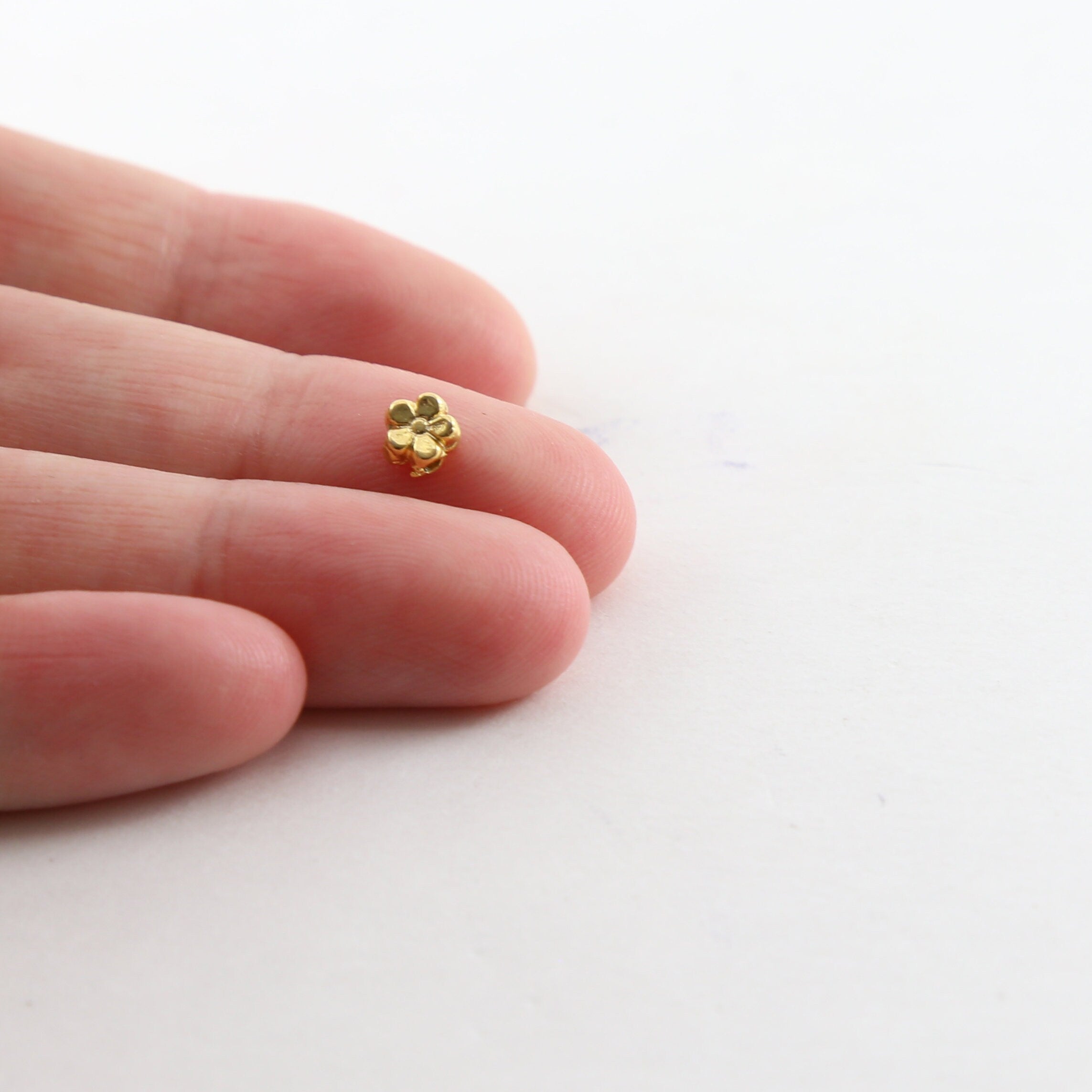 Sterling Silver or Vermeil Artisan Tiny Mini Dainty Daisy Flower Spacer (2pc)
