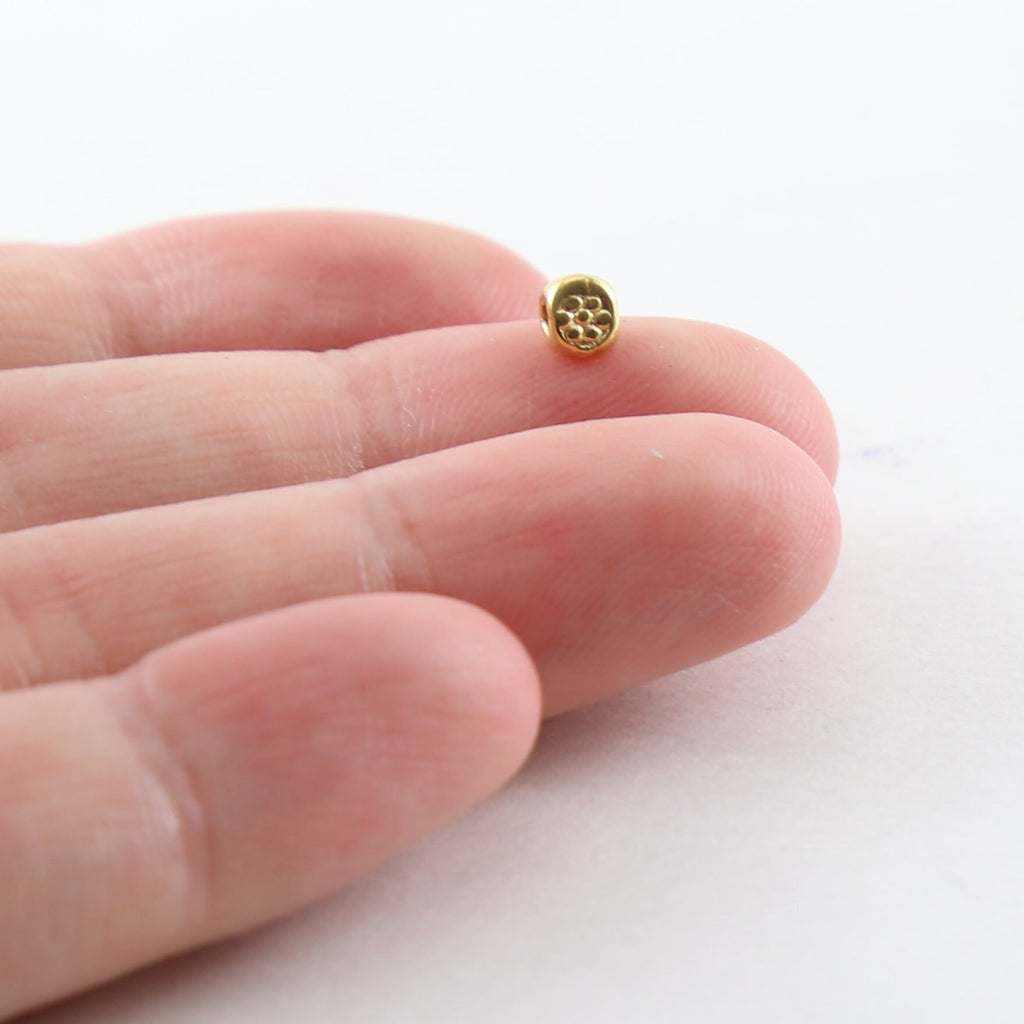 4mm Sterling Silver or Vermeil Artisan Tiny Daisy Flower Stamped 3 (4pc)