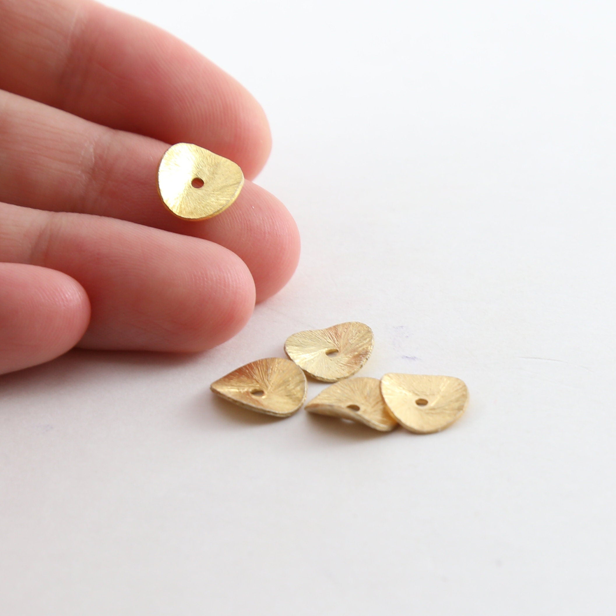 Vermeil 10mm Wavy Disc Rondelle Bead Potato Chip Spacer Beads (5pc)