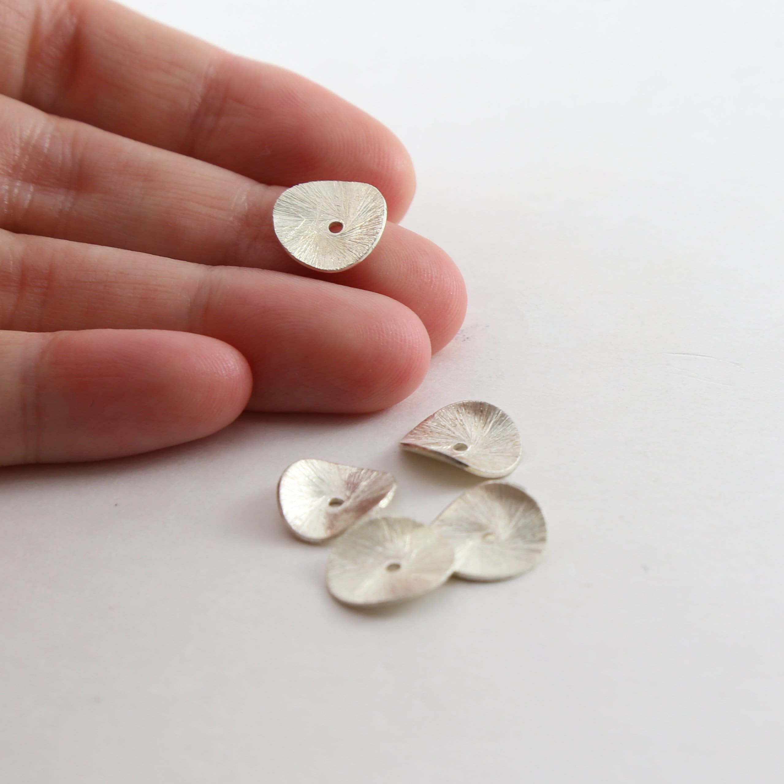 Sterling Silver 12mm or Oxidized Wavy Disc Rondelle Bead Potato Chip (5pc)