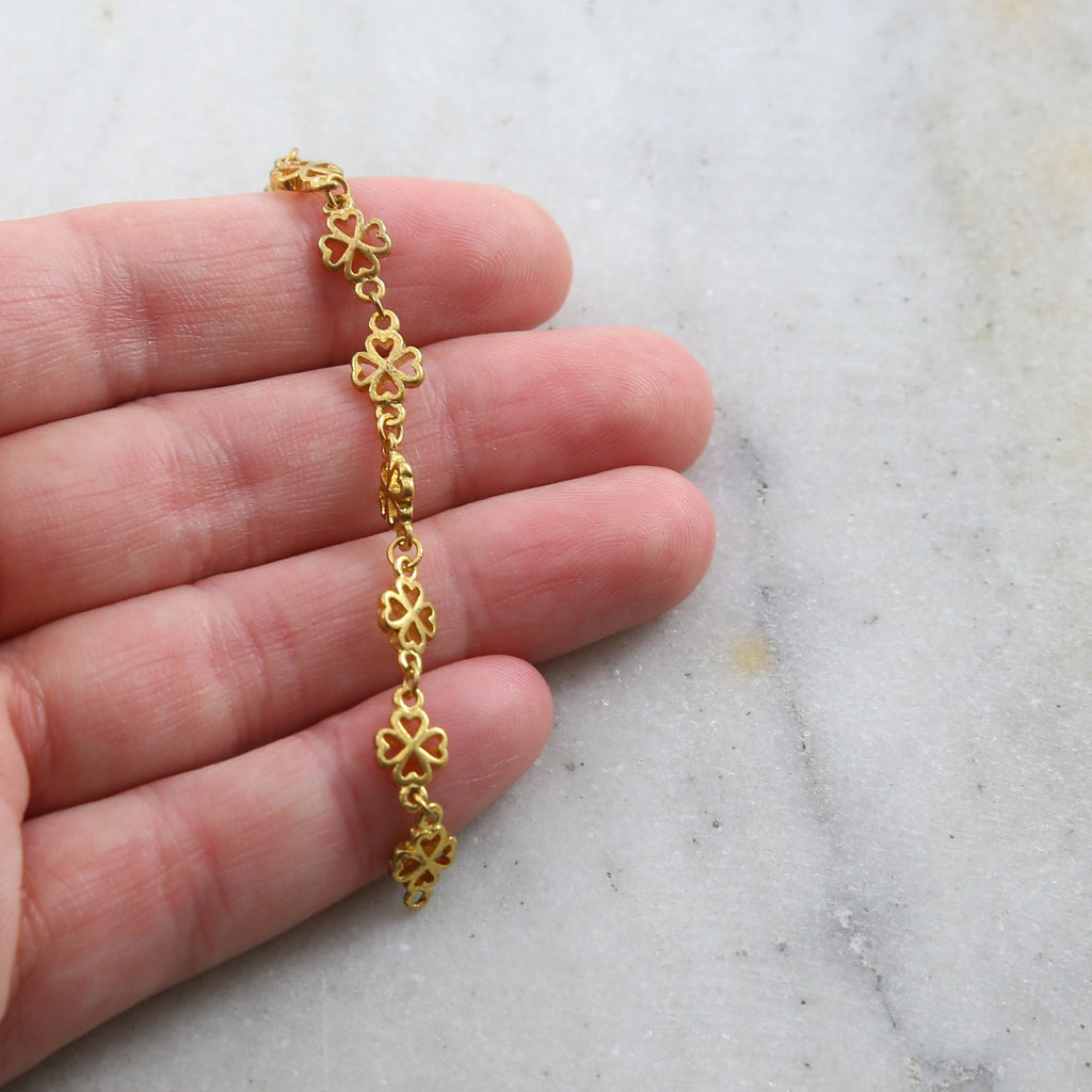 10mmx6mm Brass Four Leaf Clover Flower Design Chain – Sold by the Foot