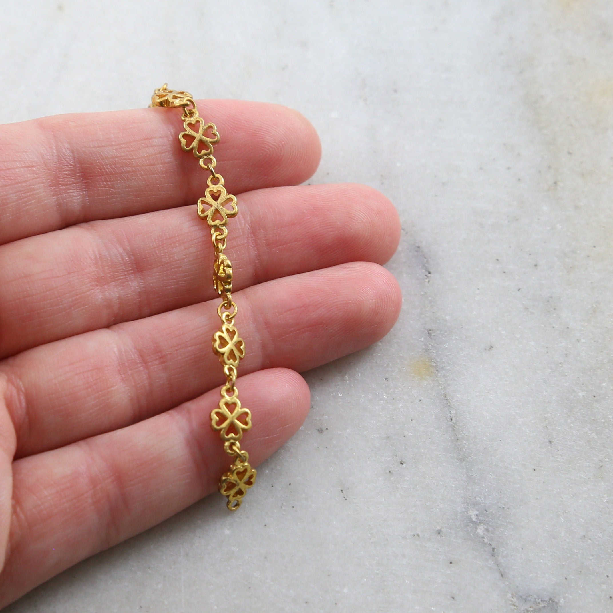 10mmx6mm Brass Four Leaf Clover Flower Design Chain – Sold by the Foot