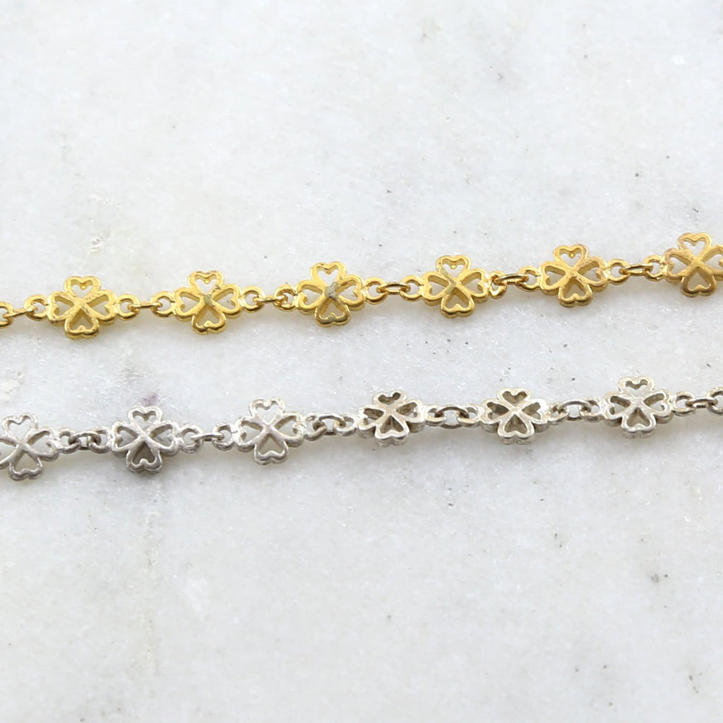 10mmx6mm Brass Four Leaf Clover Flower Design Chain – Sold by the Foot