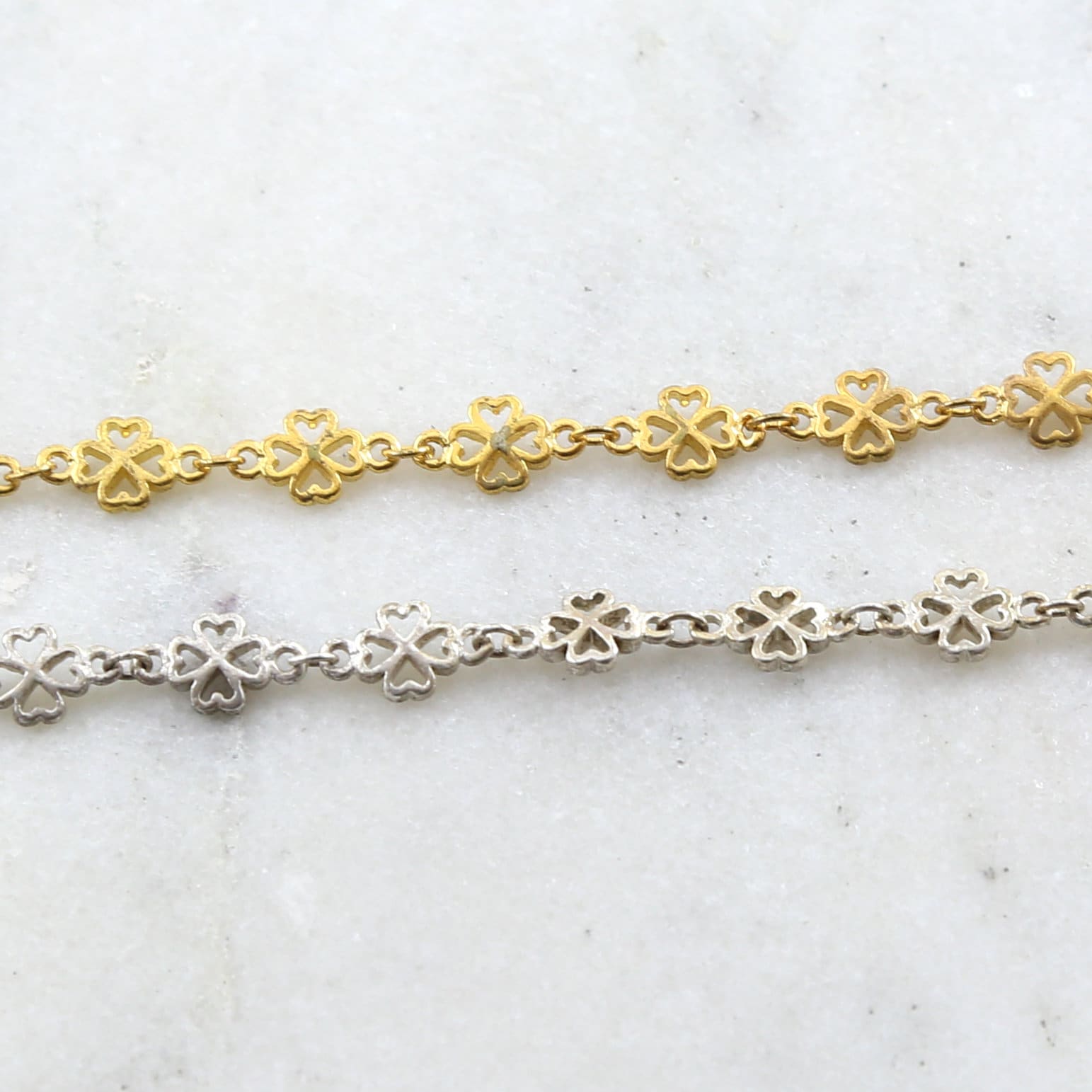10mmx6mm Brass Four Leaf Clover Flower Design Chain – Sold by the Foot