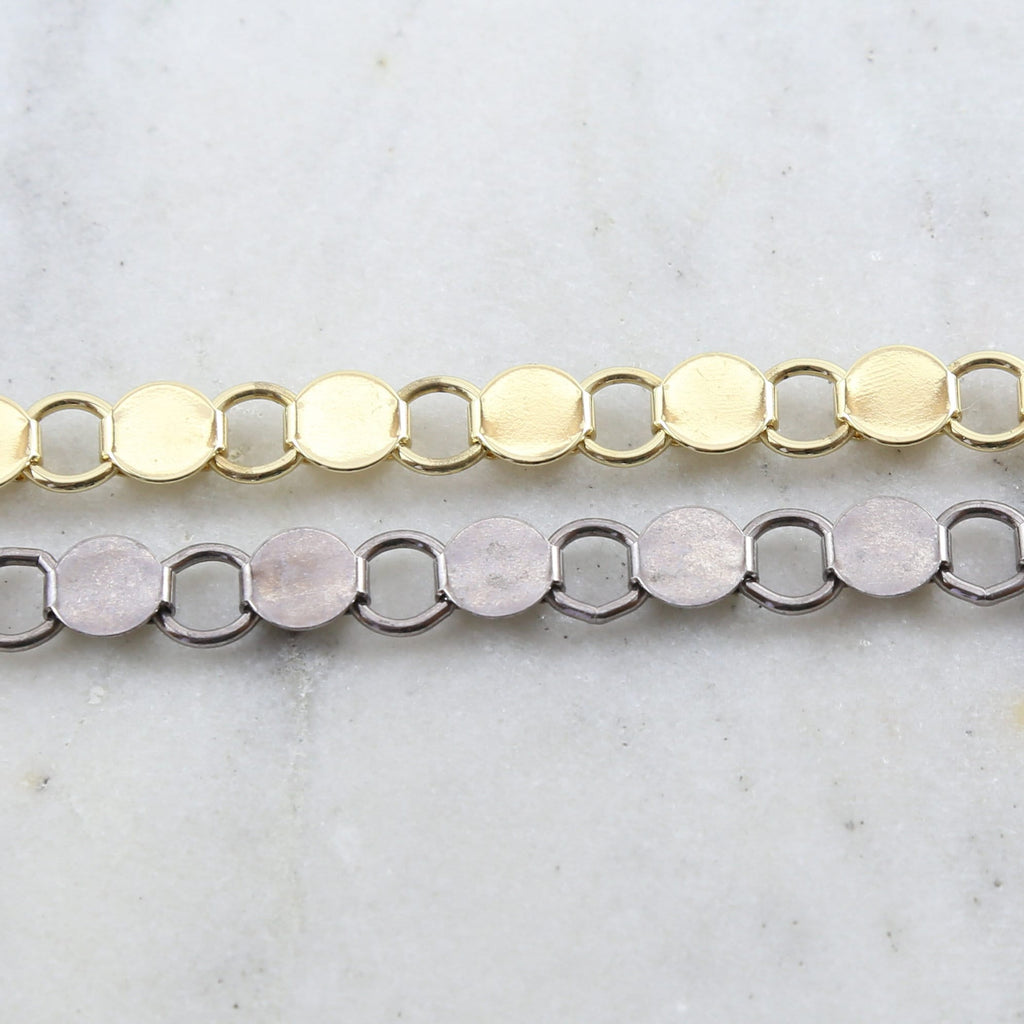 Brass Flat 9mm Circle Open Link Chain in Shiny Gold Nickel – Sold by the Foot