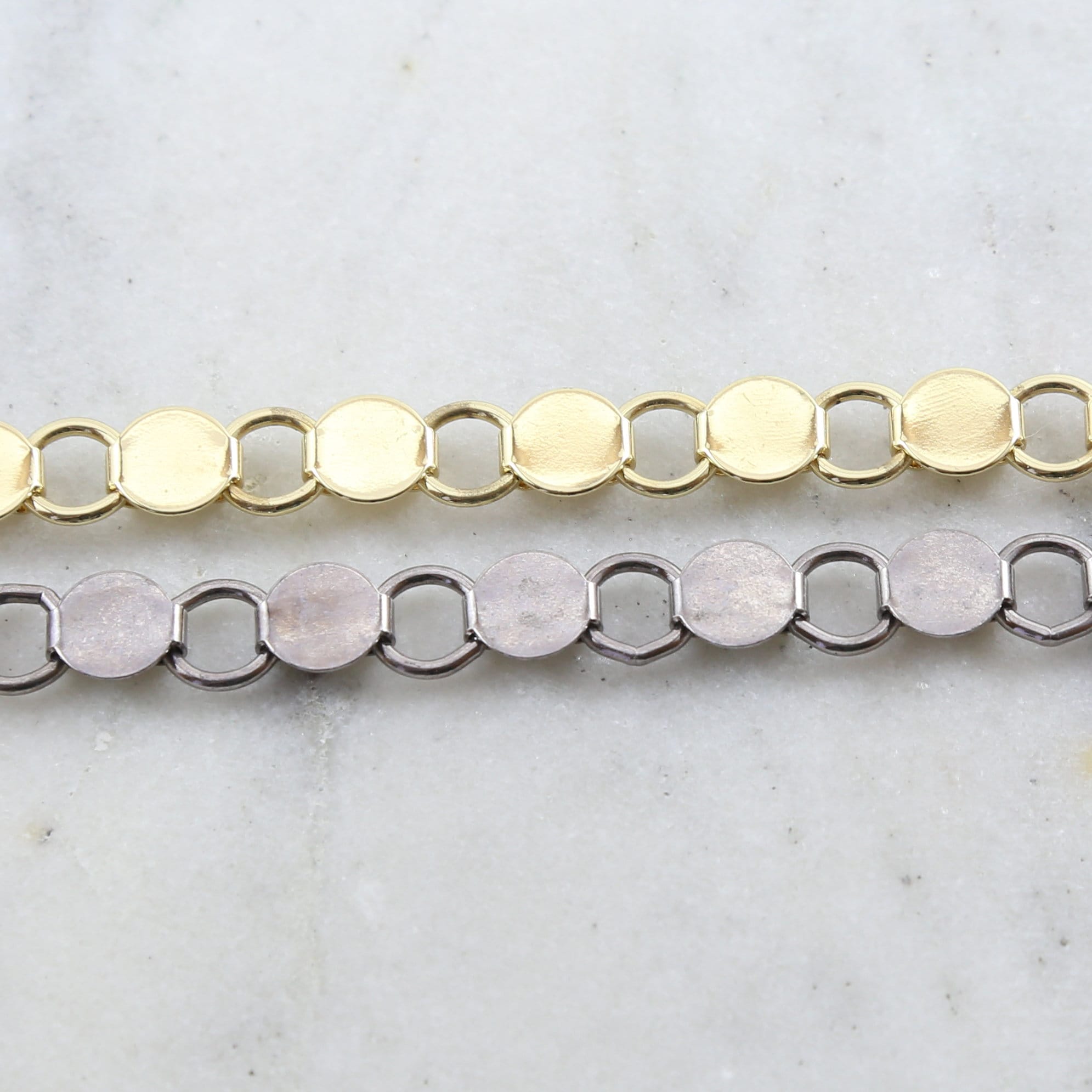 Brass Flat 9mm Circle Open Link Chain in Shiny Gold Nickel – Sold by the Foot