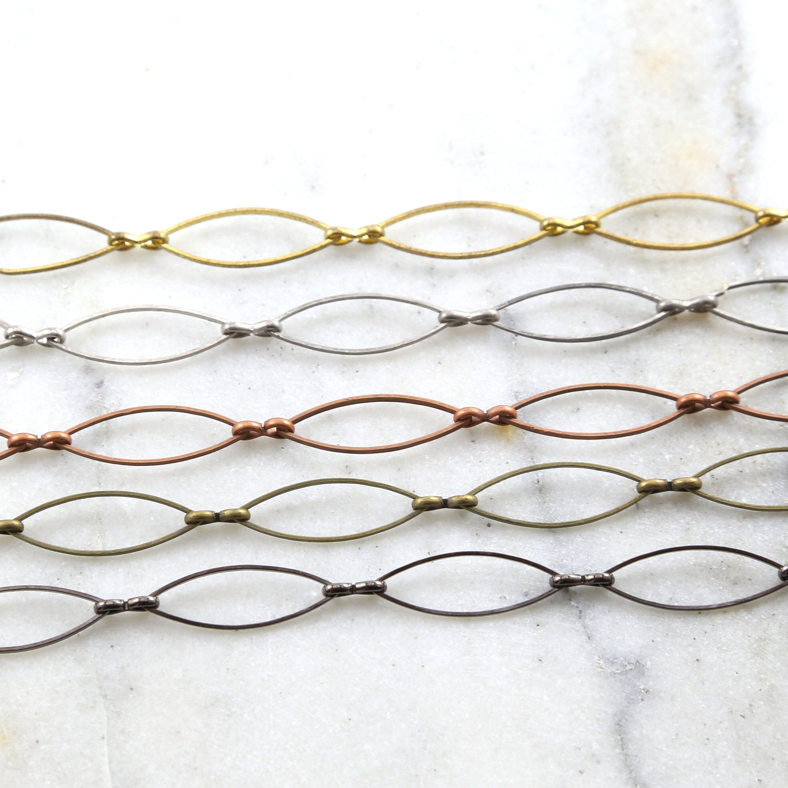 28mmx9mm Brass Large Pointed Oval Chain in Antique Silver – Sold by the Foot