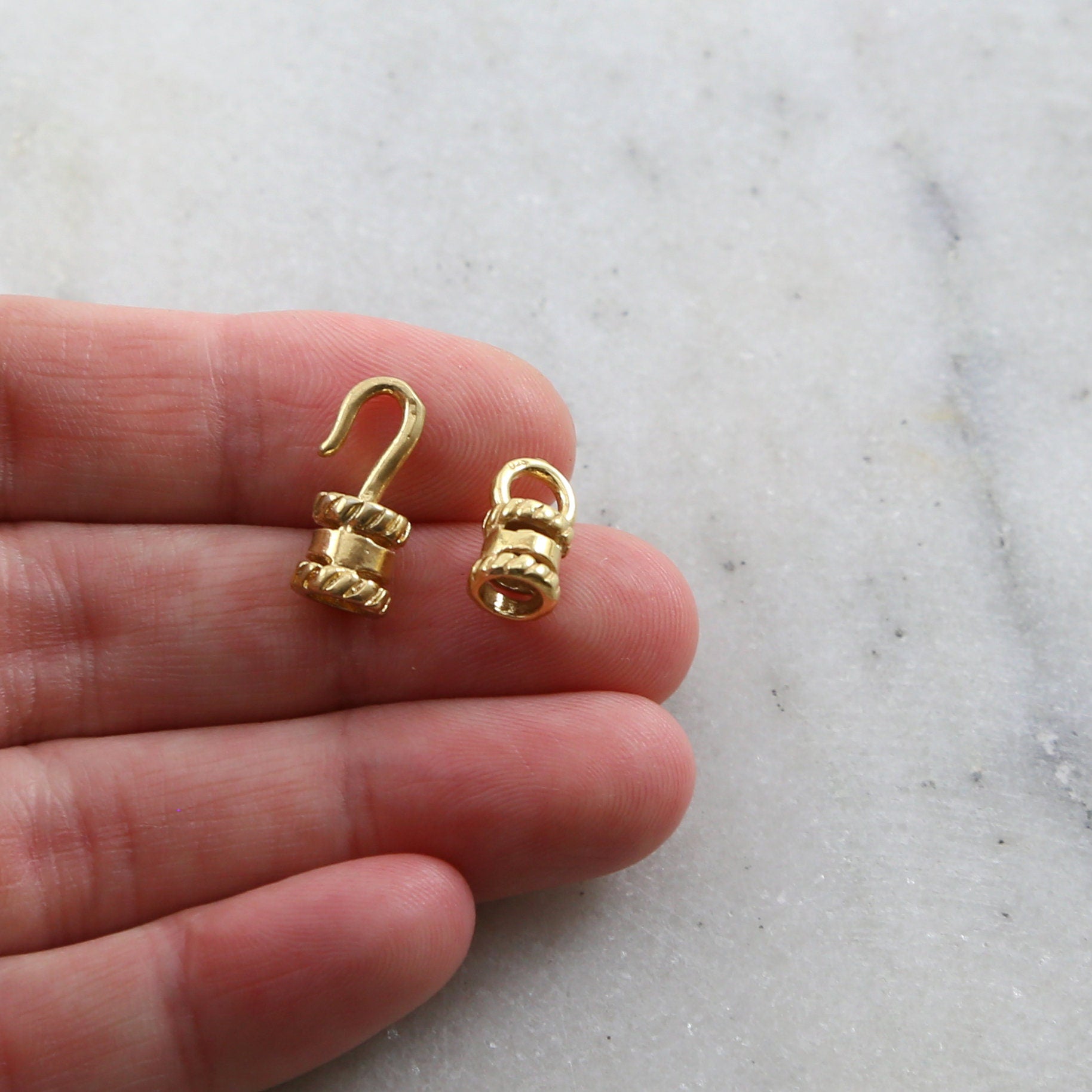 Sterling Silver or Vermeil 4mm Large Leather Cord Crimp End Hook and Eye End