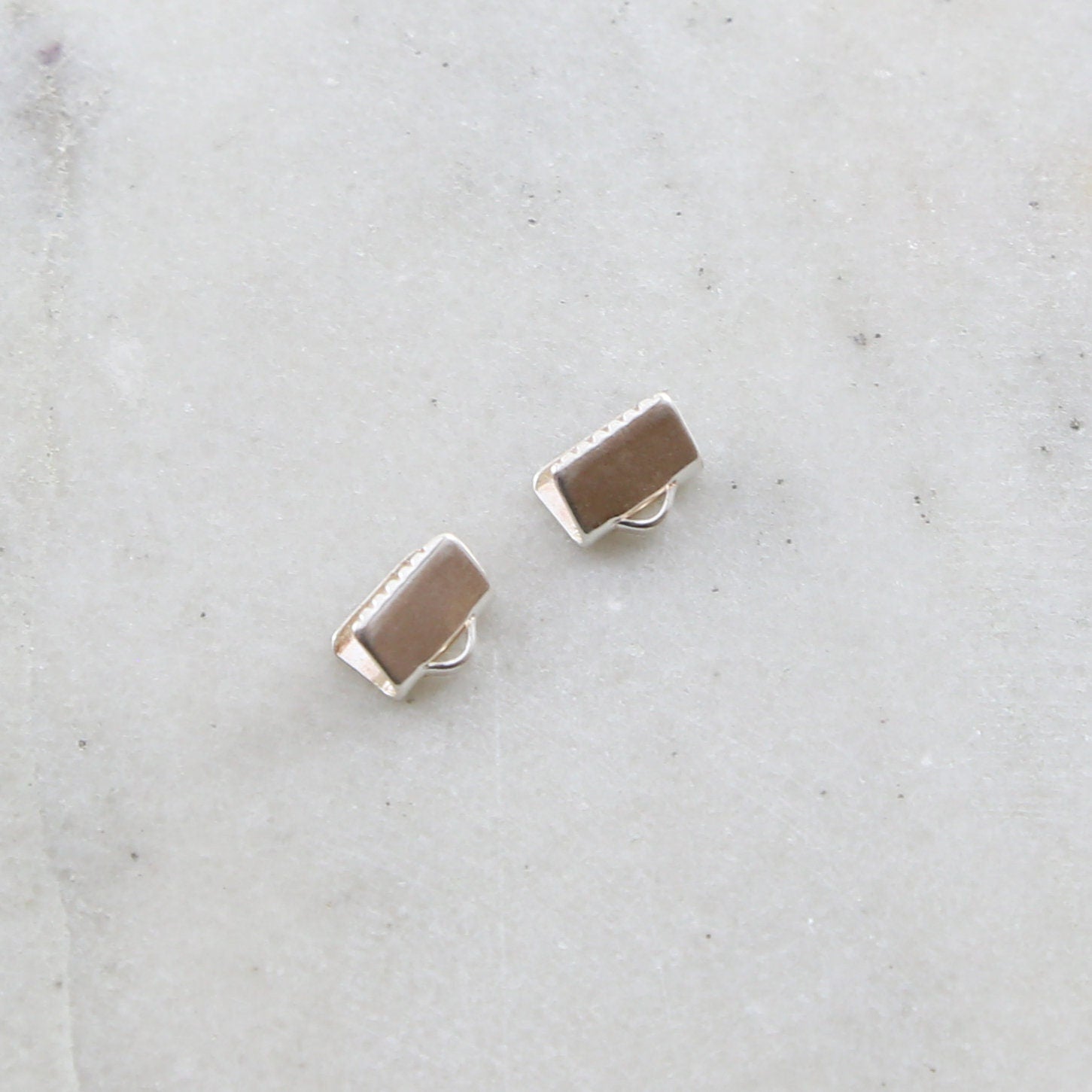 Sterling Silver 8mm Flat Ribbon Crimp Cord Lace Ends 1 Set