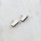 Sterling Silver 11mm Hammered Textured Flat Ribbon Crimp Cord Lace Ends
