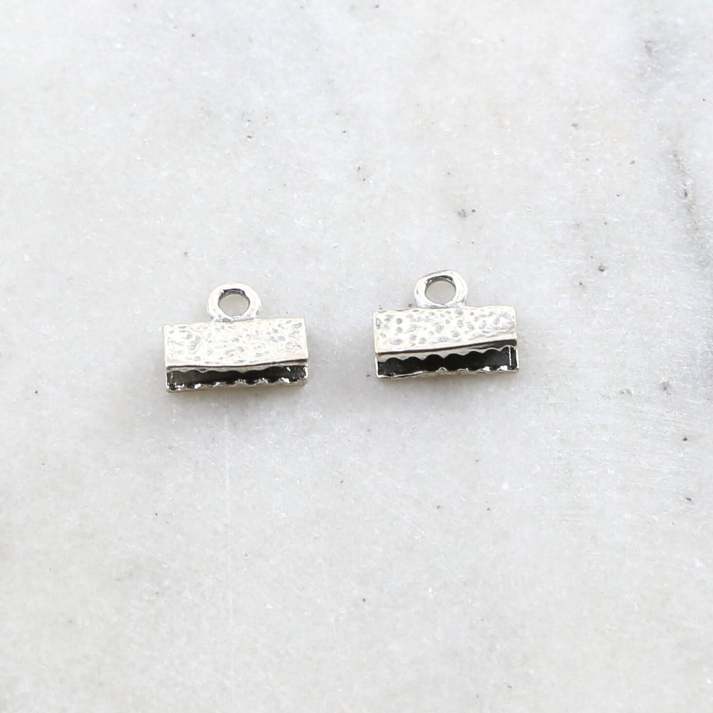 Sterling Silver 11mm Hammered Textured Flat Ribbon Crimp Cord Lace Ends