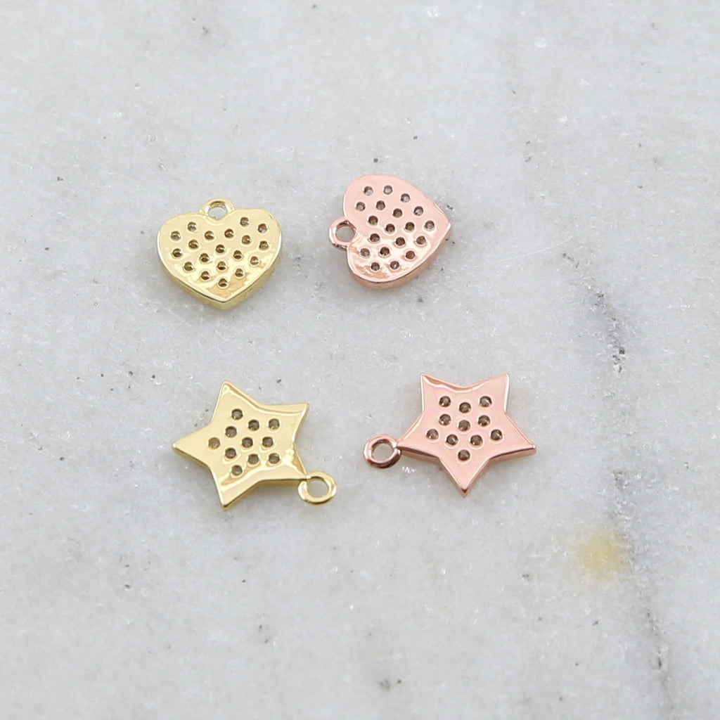 Rhodium Plated Gold or Rose Gold Cubic Zirconia Pave Heart or Star