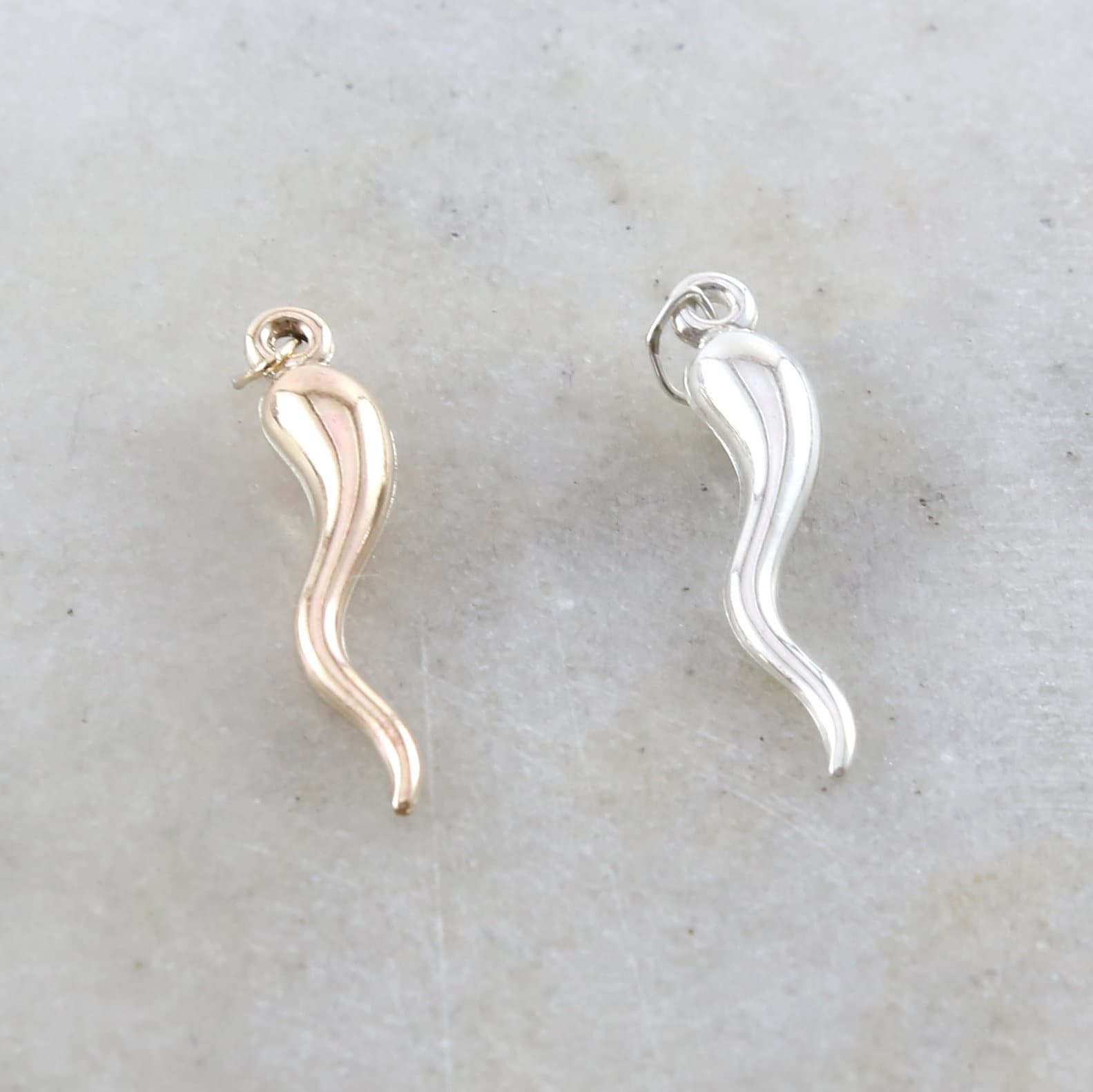 Sterling Silver or 14K Gold Filled Large Italian Horn Cornicello Charm Good