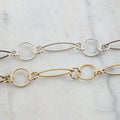 Brass Large Twisted Circle Marquise Chain in Shiny Gold – Sold by the Foot