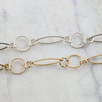 Brass Large Twisted Circle Marquise Chain in Shiny Gold – Sold by the Foot