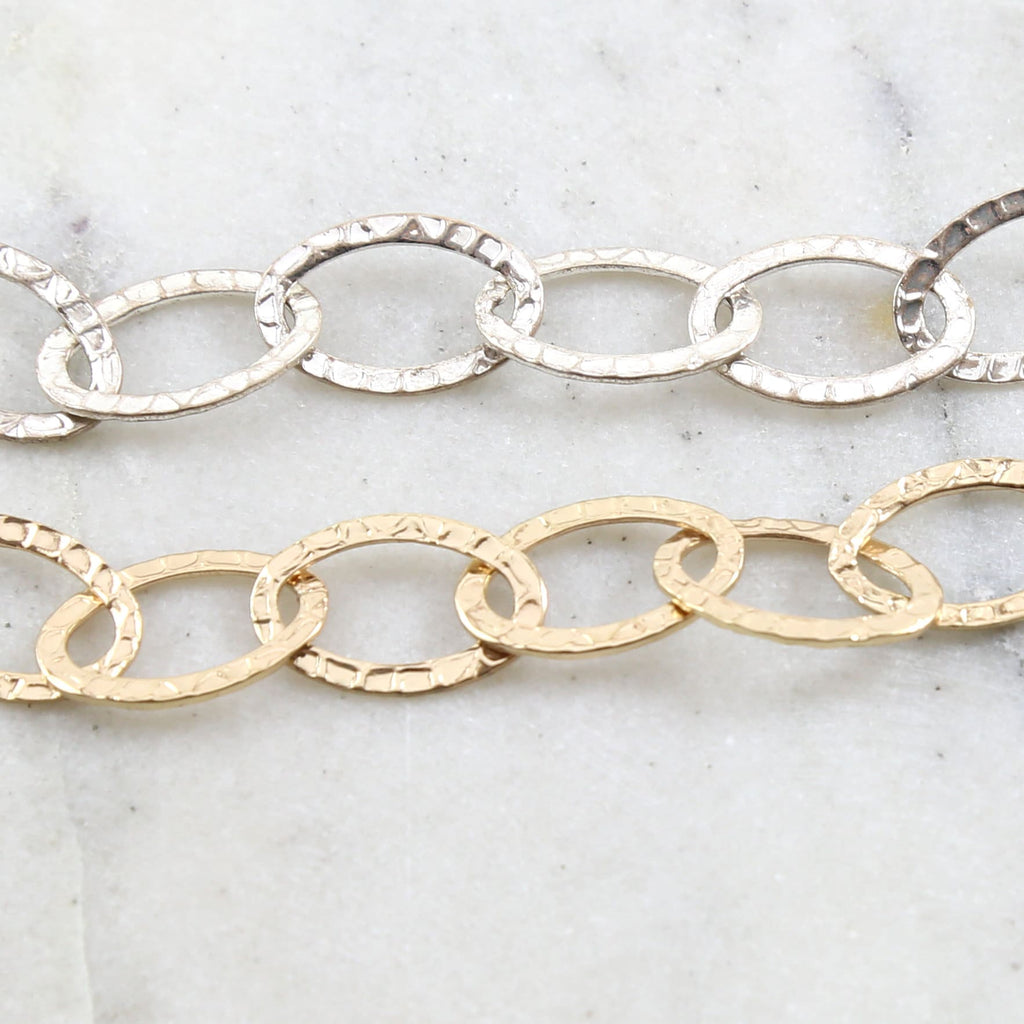 21mmx13mm Base Metal Large Hammered Textured Oval Chain – Sold by the Foot