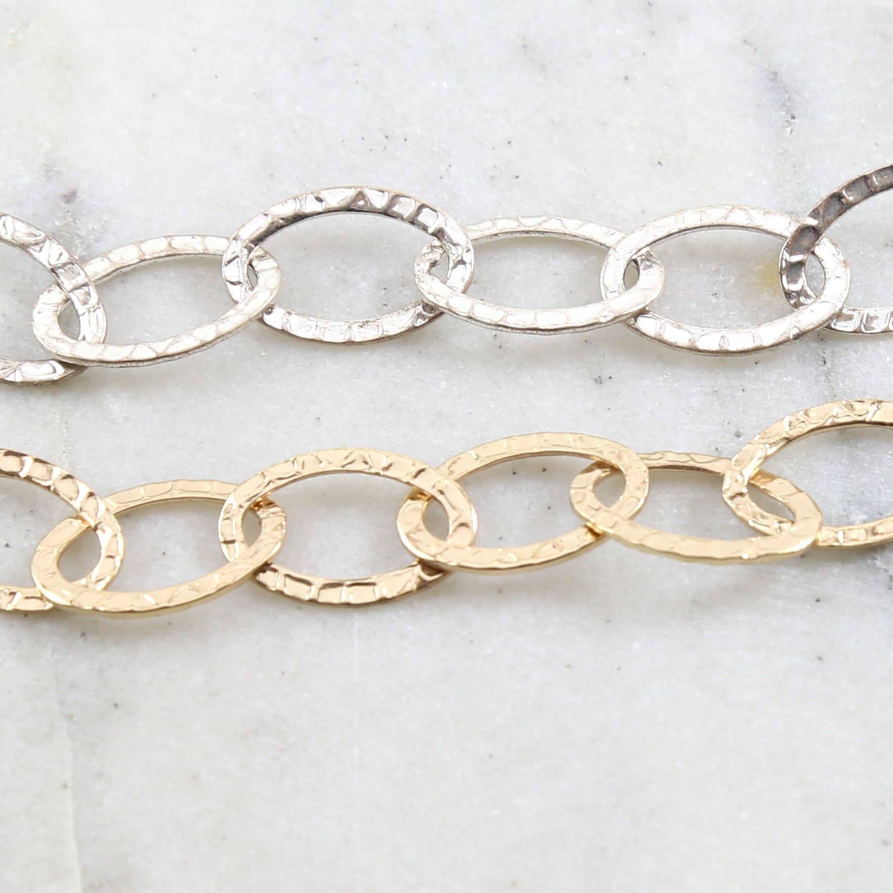 21mmx13mm Base Metal Large Hammered Textured Oval Chain – Sold by the Foot