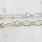 Brass Twisted Textured Oval and Circle Smooth Circle Chain – Sold by the Foot