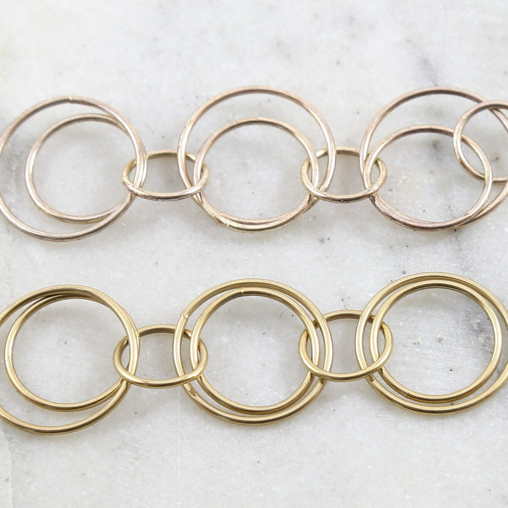 Brass Double Circle Chain in Shiny Gold and Shiny Silver – Sold by the Foot