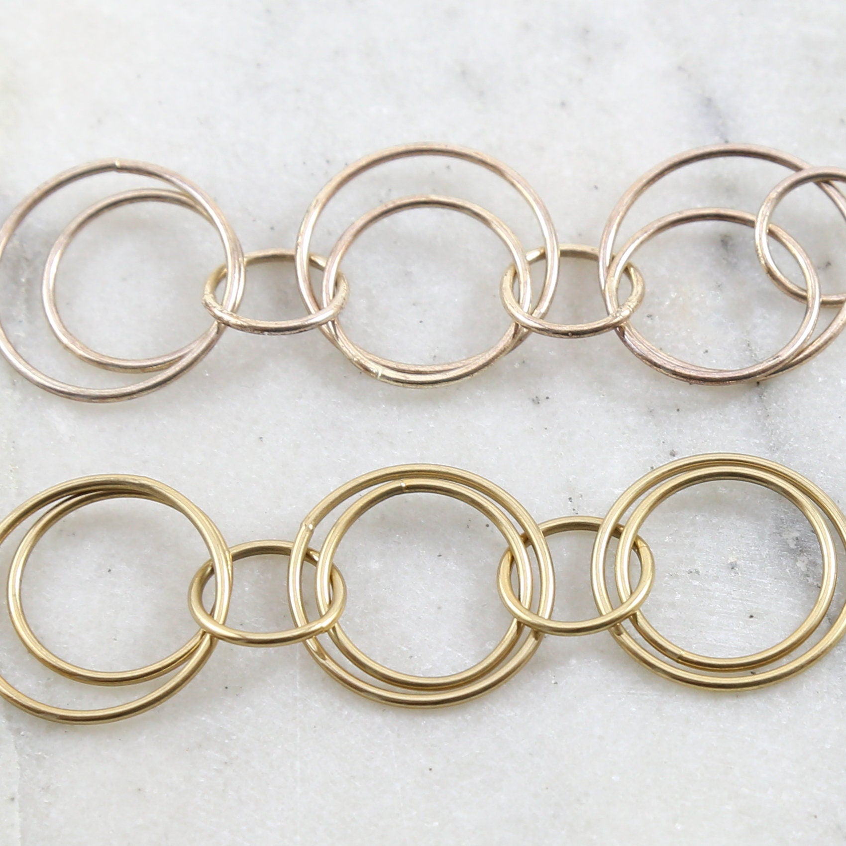 Brass Double Circle Chain in Shiny Gold and Shiny Silver – Sold by the Foot