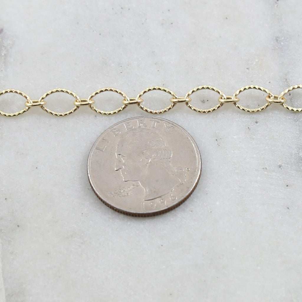 9mmx6mm Brass Oval Textured Crimped Chain in Shiny Silver – Sold by the Foot