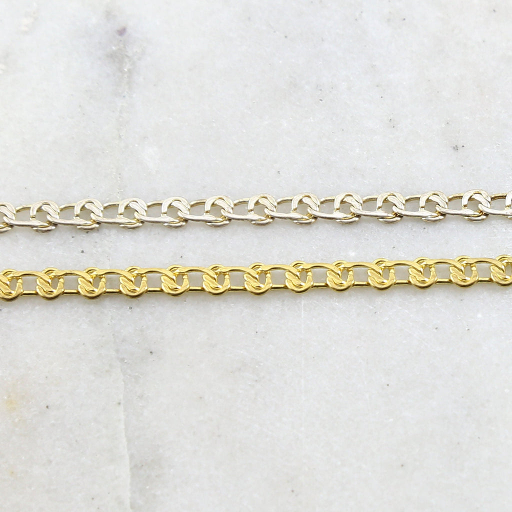 7mmx3.5mm Brass Flat Rope Chain in Shiny Gold Shiny Silver – Sold by the Foot
