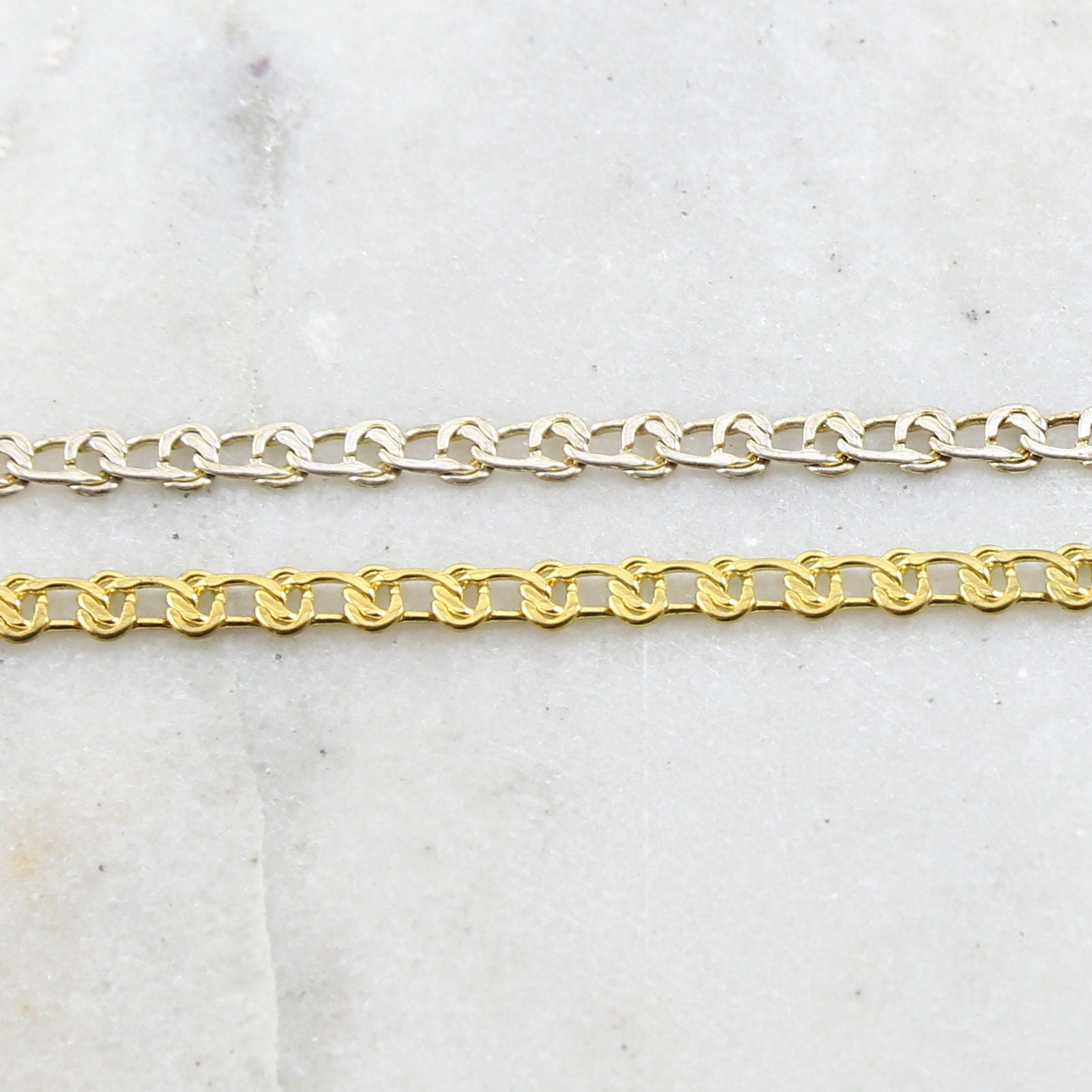 7mmx3.5mm Brass Flat Rope Chain in Shiny Gold Shiny Silver – Sold by the Foot
