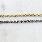 2.5mmx3mm Brass Chain Small Oval with Decorate Barbells – Sold by the Foot